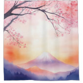 Wasserfarbe Fuji Dusk japanischer Stil Duschvorhang (Vorderseite)