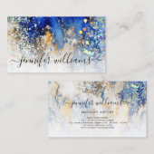 Wasserfarbe Funkelnd Gold Blau Moderne Marmoreinri Visitenkarte (Vorne/Hinten)