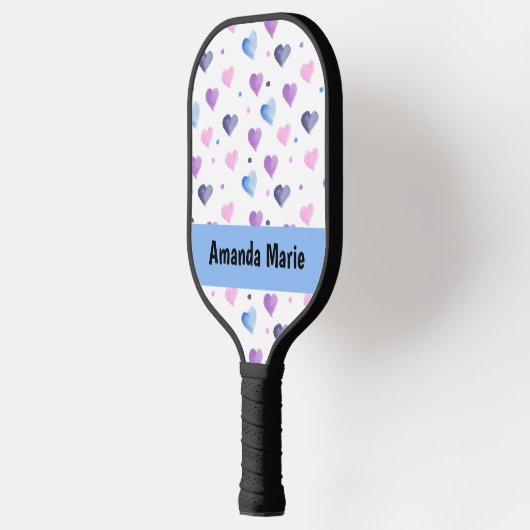Wasserfarbe für Herz personalisieren Pink Blue Lil Pickleball Schläger (Links)