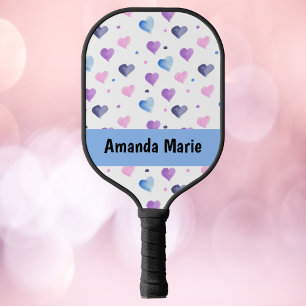Wasserfarbe für Herz personalisieren Pink Blue Lil Pickleball Schläger