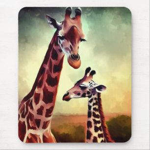 Wasserfarbe für Mama- und Baby-Giraffe, Mousepad