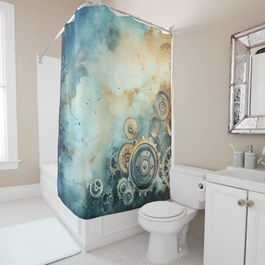 Wasserfarbe für Steampengeere - Uhrwerk Duschvorhang (Beispiel)