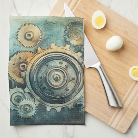 Wasserfarbe für Steampengeere - Uhrwerk Geschirrtuch (Viertel Falte)