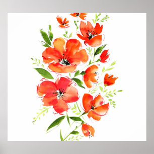 Wasserfarbe für Ziermohnchen: Abgeschieden Bouquet Poster