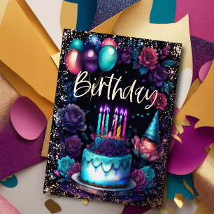 Wasserfarbe Geburtstag Navy Blau Lila Türkis Folieneinladung