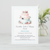 Wasserfarbe Geburtstagskuchen Einladung - süß (Stehend Vorderseite)