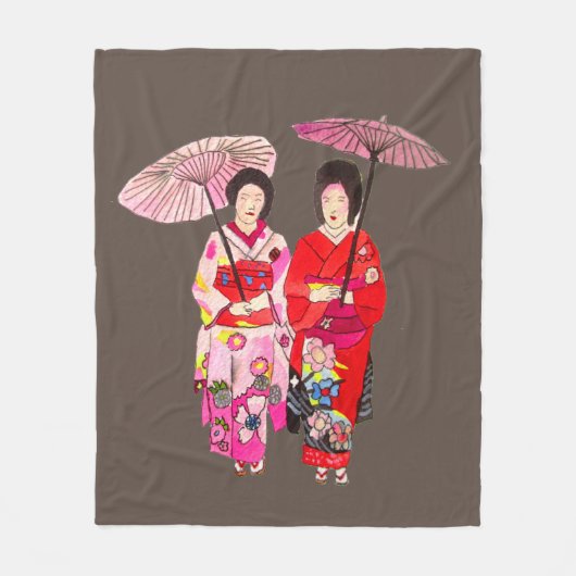 Wasserfarbe Geisha mit Kimono Art Thema Japan Fleecedecke (Vorderseite)