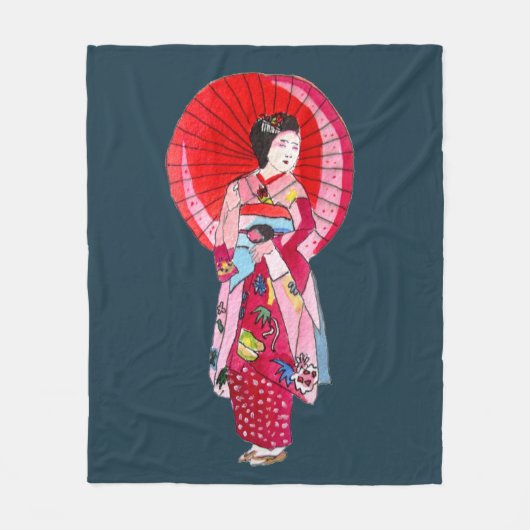 Wasserfarbe Geisha mit kimono Art Thema Japan Fleecedecke (Vorderseite)