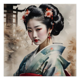 Wasserfarbe Geisha no 3 Poster