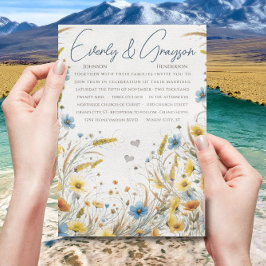 Wasserfarbe Gelb & Blau Elegante Hochzeit mit Flor Einladung