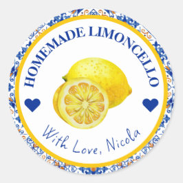 Wasserfarbe Gelb & Blau, hausgemachte Limoncello-B Runder Aufkleber