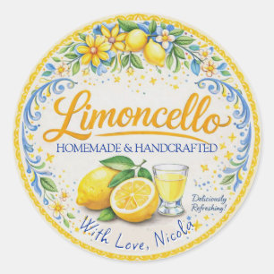 Wasserfarbe Gelb & Blau Selbstgemachter Limoncello Runder Aufkleber