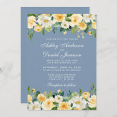 Wasserfarbe Gelbe Blütenblütenblüte Hochzeit Blau Einladung (Vorne/Hinten)