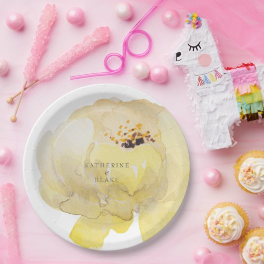 Wasserfarbe Gelbe Namen für die Peonie Pappteller (Party)