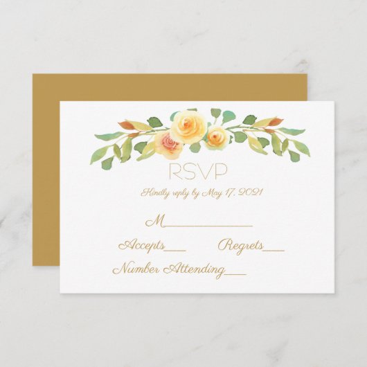 Wasserfarbe Gelbe Rose RSVP Karte (Vorne/Hinten)