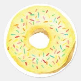 Wasserfarbe Gelbe Sprinkle Donut Geburtstag Runder Aufkleber