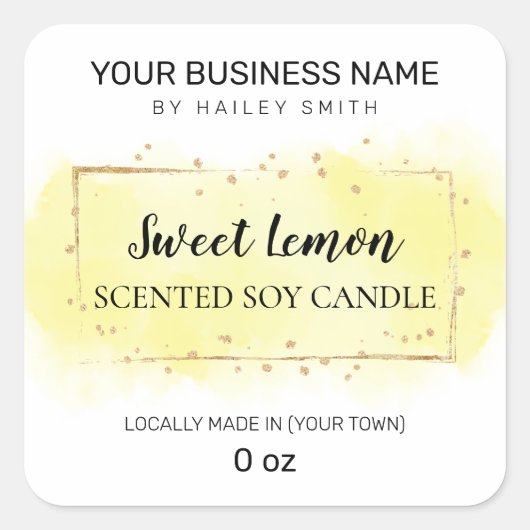 Wasserfarbe Gelbe Zitrone Sojenkandle Quadratischer Aufkleber (Vorderseite)