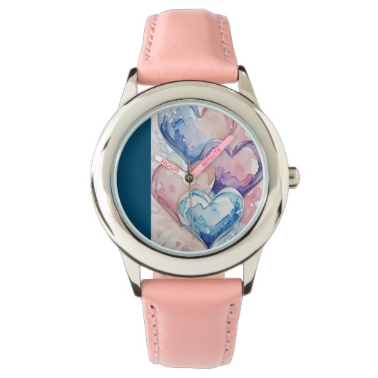 Wasserfarbe Gemalte Herzen Armbanduhr (Vorderseite)