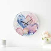 Wasserfarbe Gemalte Herzen Große Wanduhr (Zuhause)