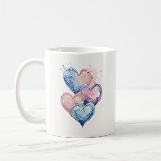 Wasserfarbe Gemalte Herzen Kaffeetasse (Links)