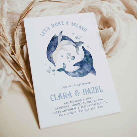 Wasserfarbe Gemeinsame Delphin Geburtstag Einladun Einladung