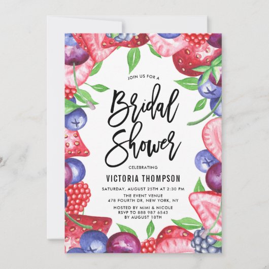 Wasserfarbe gemischte Berries Sommer-Brautparty Einladung (Vorderseite)