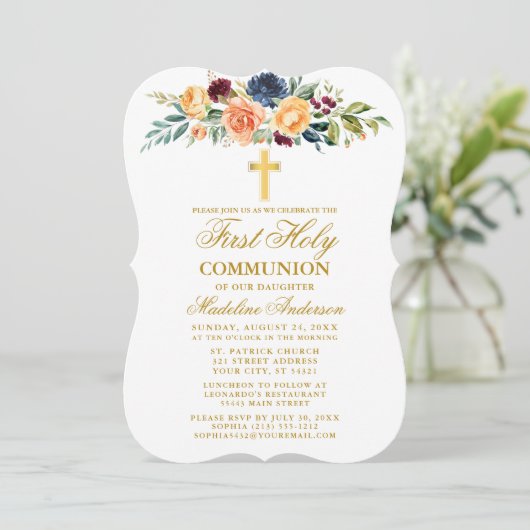 Wasserfarbe gemischte Blumengrün Erste Kommunion Einladung (Stehend Vorderseite)
