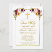 Wasserfarbe gemischte Blüten Erste Kommune Gold Einladung (Vorderseite)