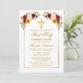 Wasserfarbe gemischte Blüten Erste Kommune Gold Einladung (Stehend Vorderseite)