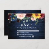 Wasserfarbe gemischte Blüten Rustikale Hochzeit mi RSVP Karte (Vorne/Hinten)