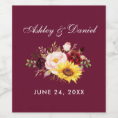 Wasserfarbe gemischte Blütenburgunde Hochzeit Weinetikett (Einzelnes Label)