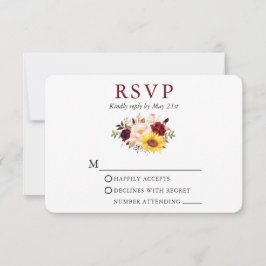 Wasserfarbe gemischte Blütenhochzeit Burgund RSVP Karte