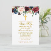 Wasserfarbe gemischte Flora Erste Kommune Burgund Einladung (Stehend Vorderseite)