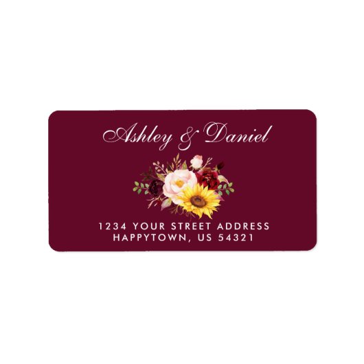Wasserfarbe gemischte Floral Burgundi-Adresse Adressaufkleber (Vorne)