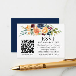 Wasserfarbe gemischte Floral QR Hochzeit Blue UAWG Begleitkarte