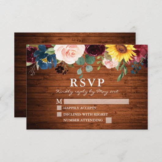 Wasserfarbe gemischte florale Hochzeit aus rustika RSVP Karte (Vorne/Hinten)