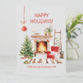 Wasserfarbe Gemütliche Winterhütte Weihnachten (Stehend Vorderseite)