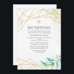 Wasserfarbe Geometrische Bat Mitzvah Einladung<br><div class="desc">Trendy Fledermaus Mitzvah laden mit goldenem geometrischem Rahmen ein,  um schnell und einfach auf Ihre Eventspezifikationen zugeschnitten zu werden.</div>