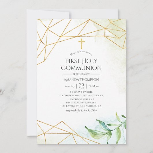 Wasserfarbe Geometrische erste heilige Kommune Einladung (Vorderseite)