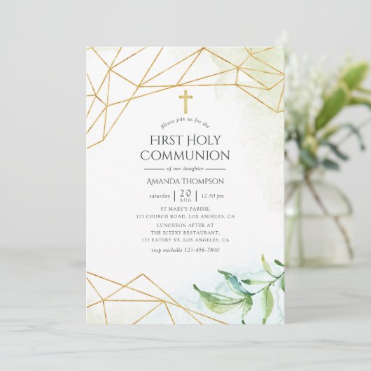Wasserfarbe Geometrische erste heilige Kommune Einladung (Stehend Vorderseite)
