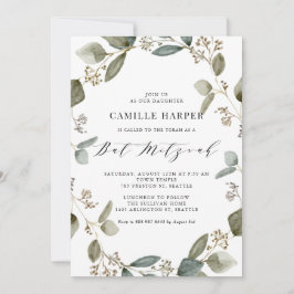 Wasserfarbe gesät Eukalyptus Wreath Bat Mitzvah Einladung