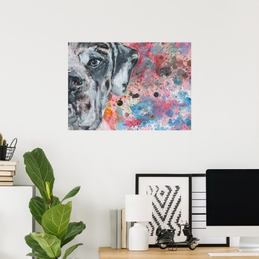 Wasserfarbe gestrichen Große Dane Gesicht Poster (Heimbüro)
