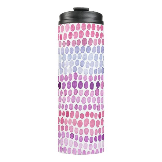 Wasserfarbe gestrichen: Rosa graue Polka Thermosbecher (Vorderseite)