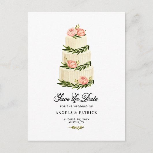Wasserfarbe Gestufte Kuchen Save the Date Ankündigungspostkarte (Vorderseite)