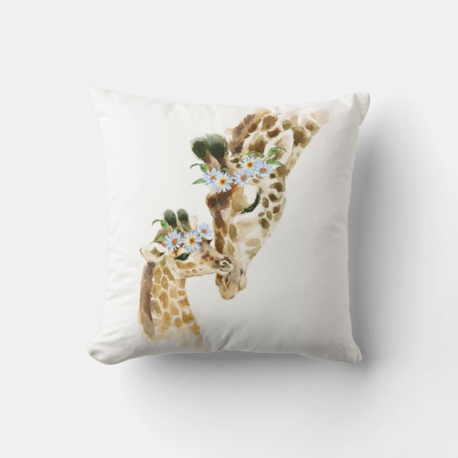 Wasserfarbe, Giraffe, Mama und Baby, Babydusche, n Kissen (Vorderseite)
