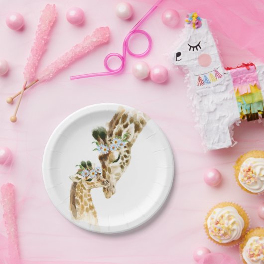 Wasserfarbe, Giraffe, Mama und Baby, Babydusche, n Pappteller (Party)