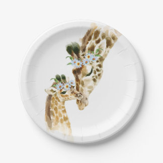 Wasserfarbe, Giraffe, Mama und Baby, Babydusche, n Pappteller