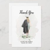 Wasserfarbe Girl Greenery Custom Foto Abschluss Dankeskarte (Vorne/Hinten)