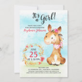 Wasserfarbe Girl Horse Kinderdusche Farm Einladung (Vorderseite)