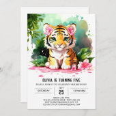 Wasserfarbe Girl Tiger Custom Geburtstag Einladung (Vorne/Hinten)